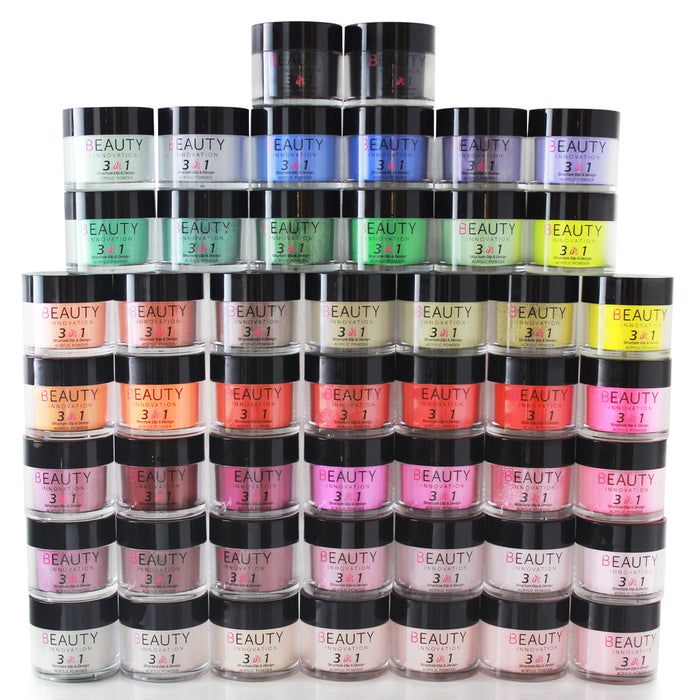 50 Full Collection Acrylic Powder 3 in 1 + 2 Glossy Glass (No Wipe Top ...